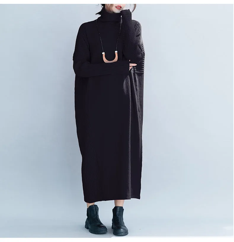 Women Loose High Neck Maxi Sweater Dresses Q26118