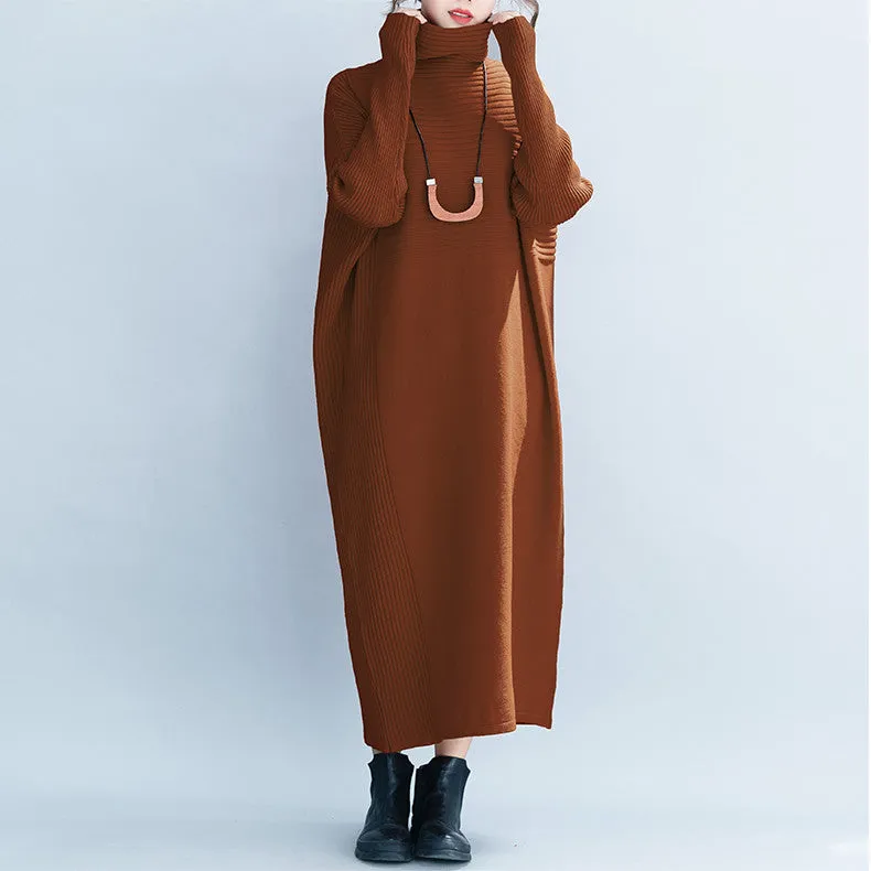 Women Loose High Neck Maxi Sweater Dresses Q26118