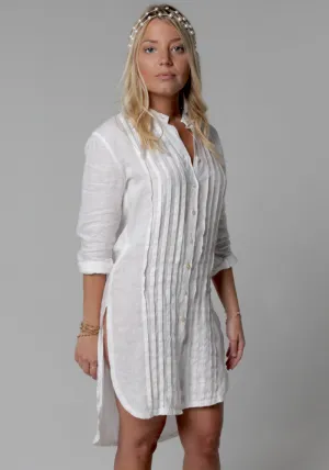 Women's Linen Pleated Button-Down Tunic | 100% Natural Italian Style Clothing, Item #8014