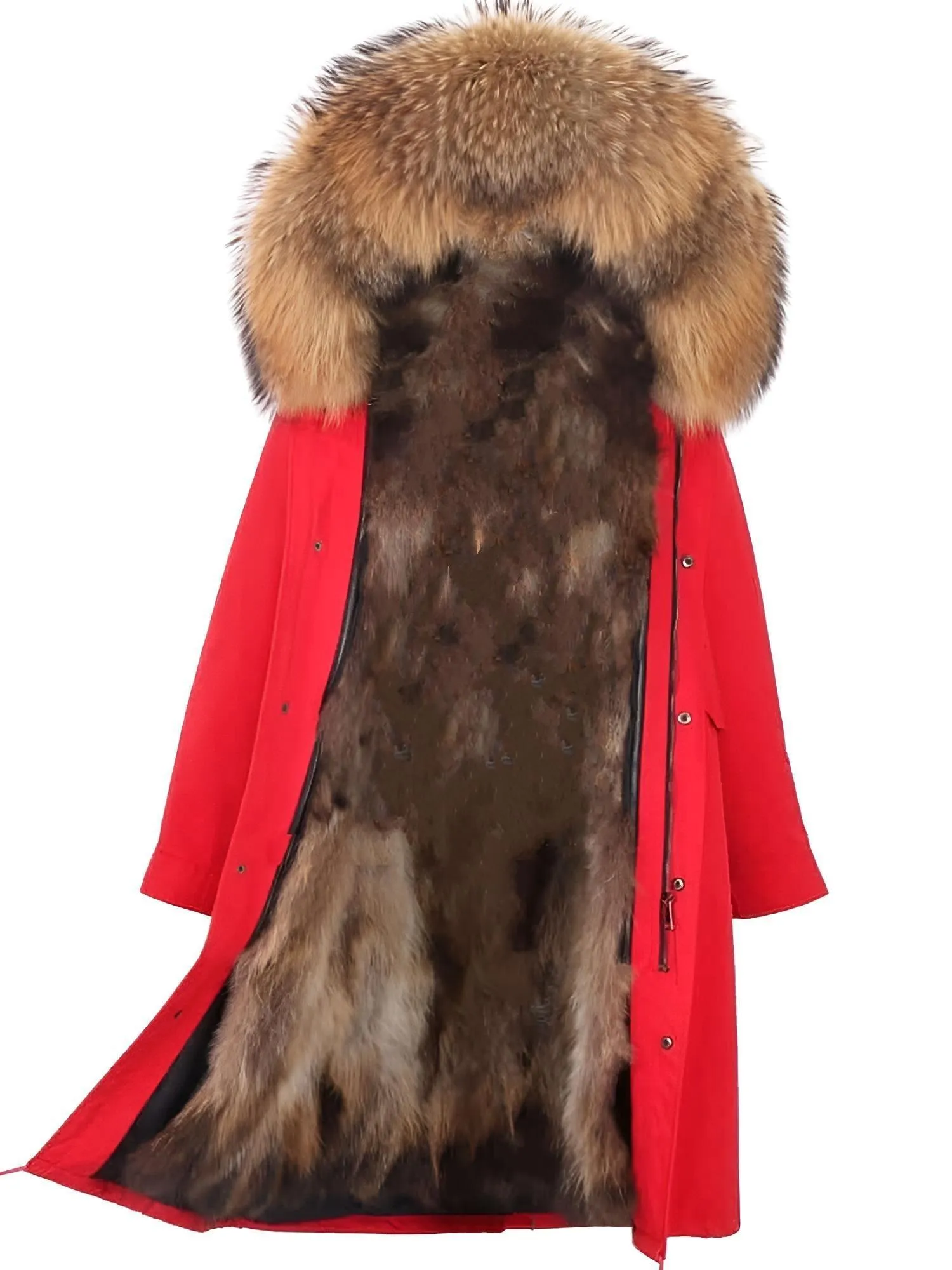 Women's Long Real Fur Coat Parka Waterproof