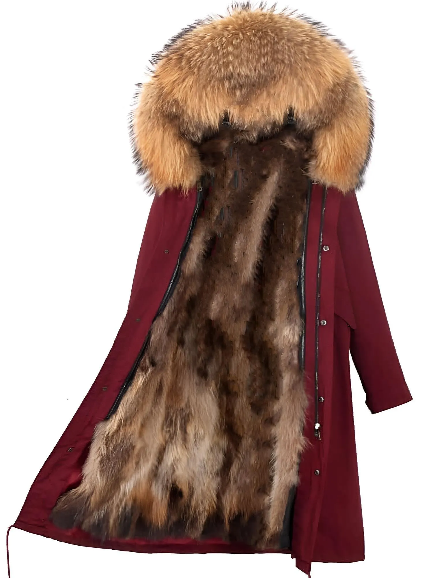 Women's Long Real Fur Coat Parka Waterproof