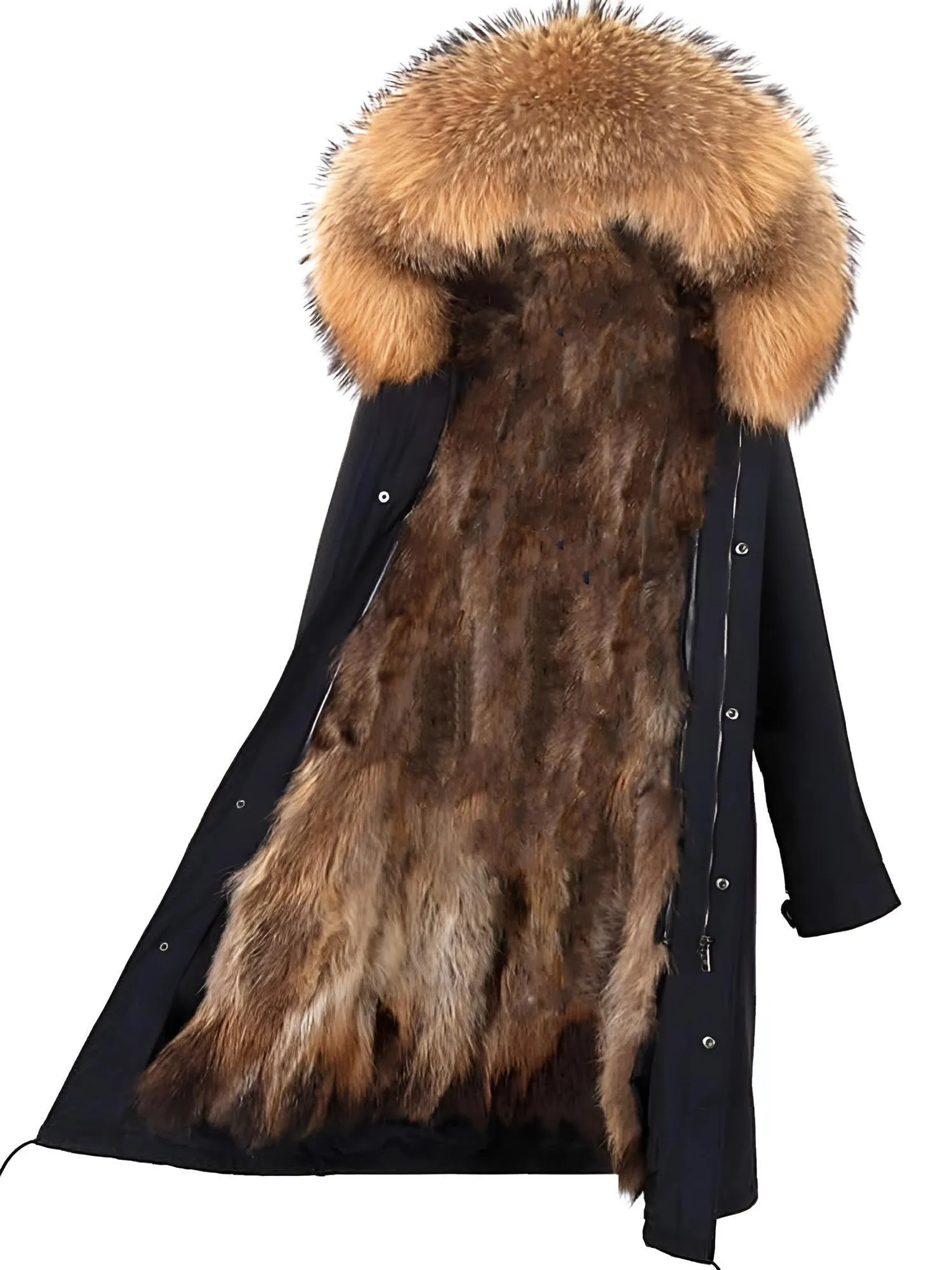 Women's Long Real Fur Coat Parka Waterproof