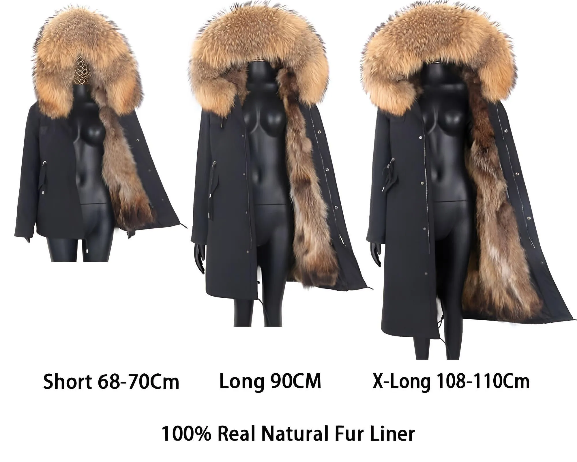 Women's Long Real Fur Coat Parka Waterproof