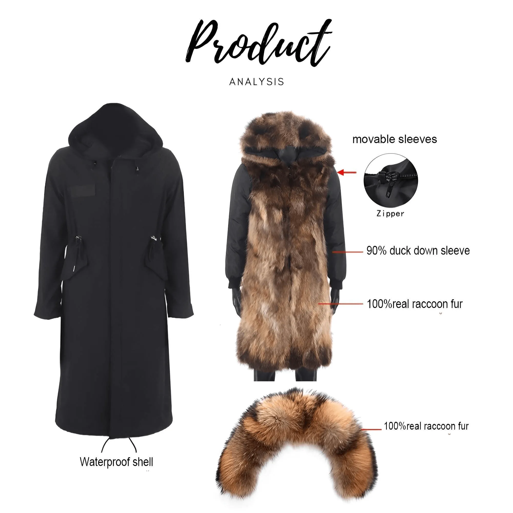 Women's Long Real Fur Coat Parka Waterproof