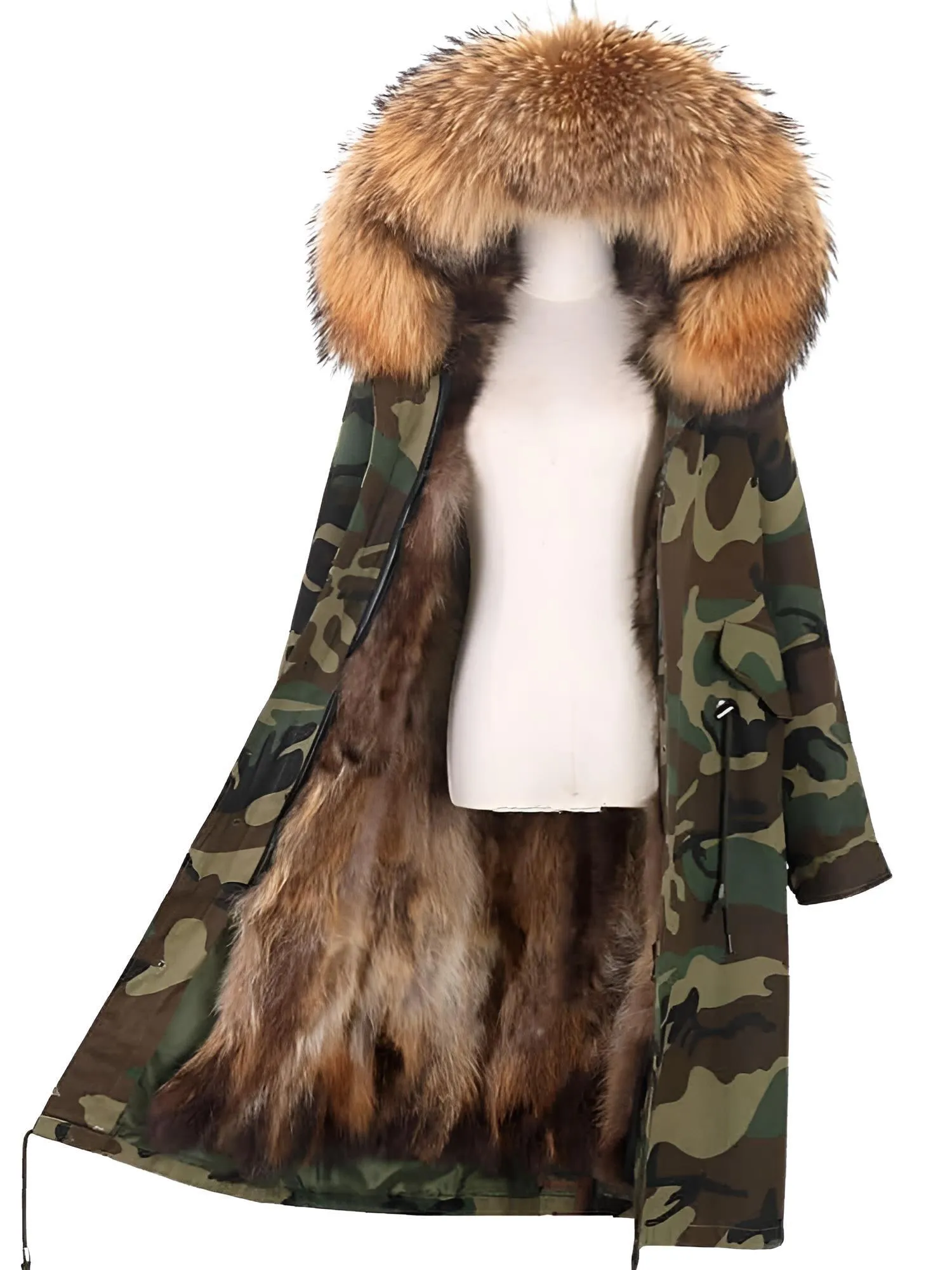 Women's Long Real Fur Coat Parka Waterproof