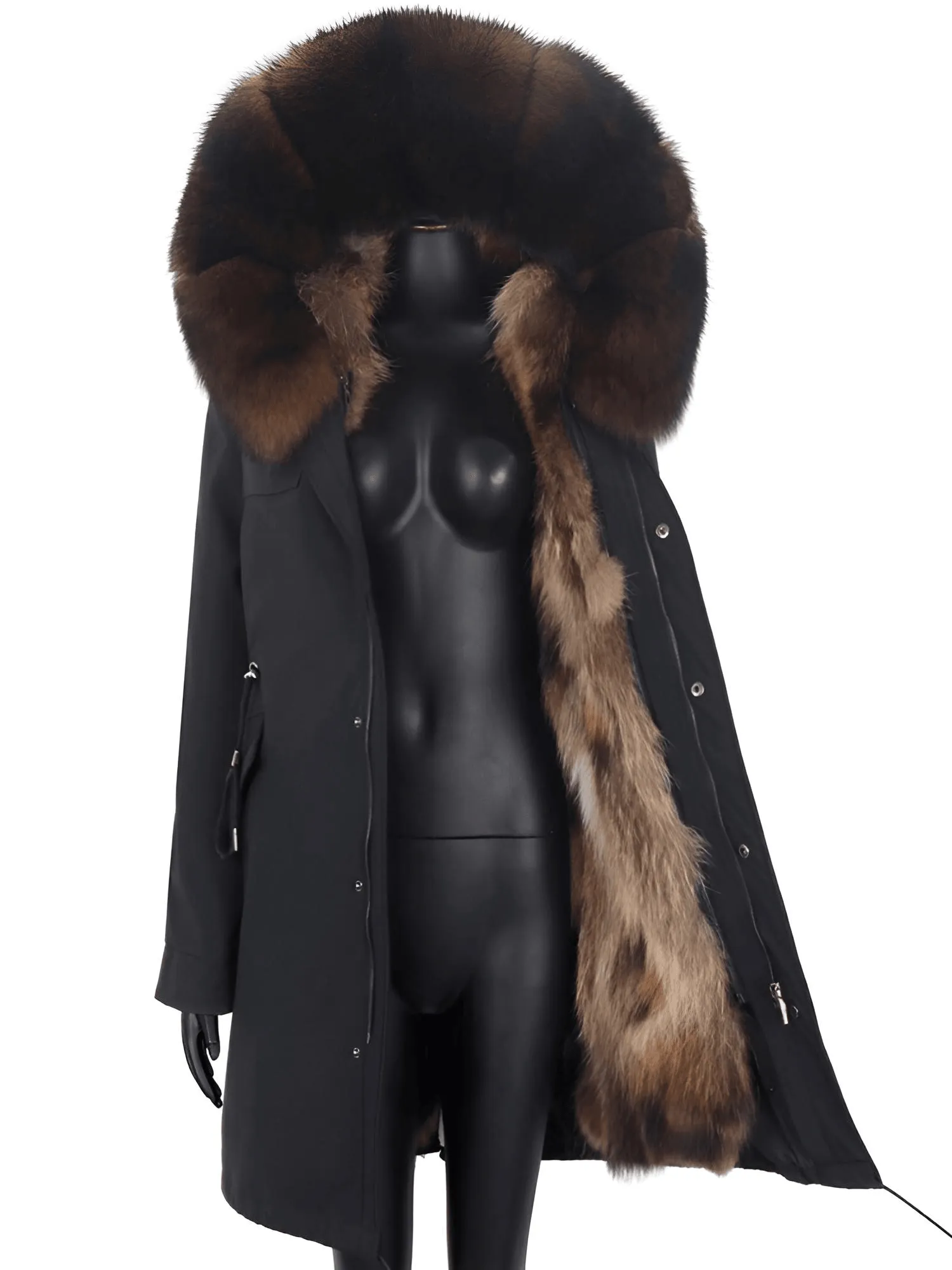 Women's Long Real Fur Coat Parka Waterproof