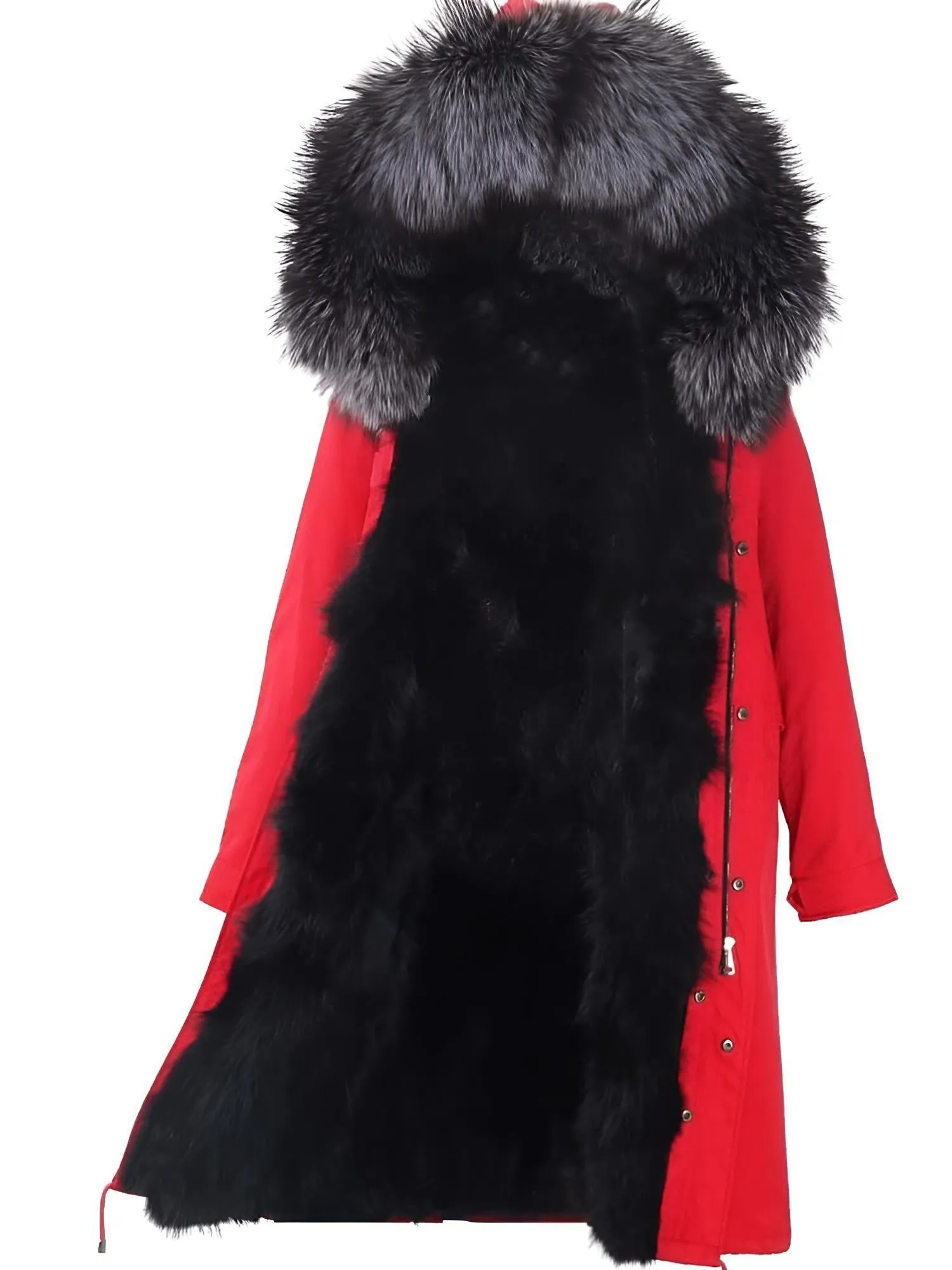 Women's Long Real Fur Coat Parka Waterproof