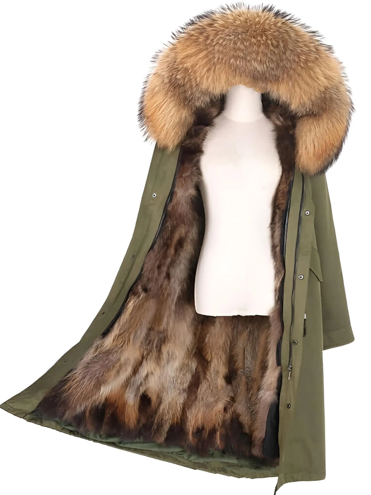 Women's Long Real Fur Coat Parka Waterproof