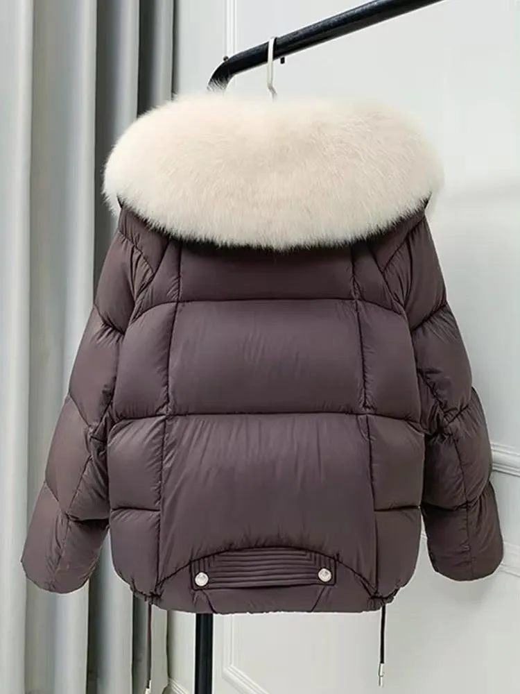 Women's Plus Size Down Jacket with Real Fur