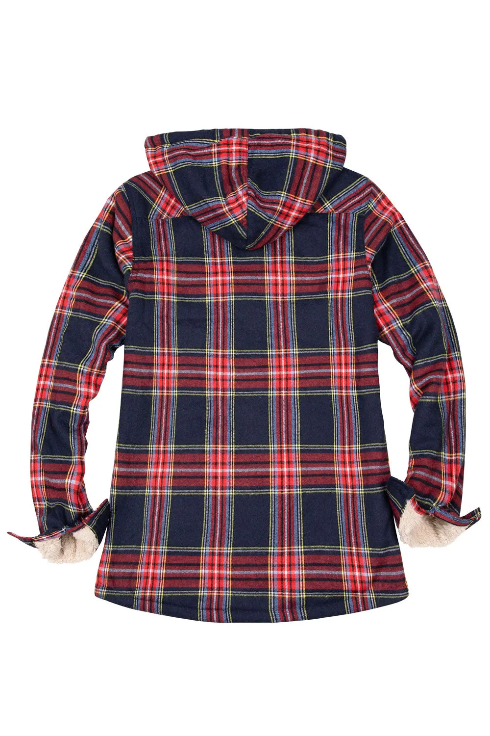 Women's Sherpa Lined Flannel Jacket with Hood, Button Up Plaid