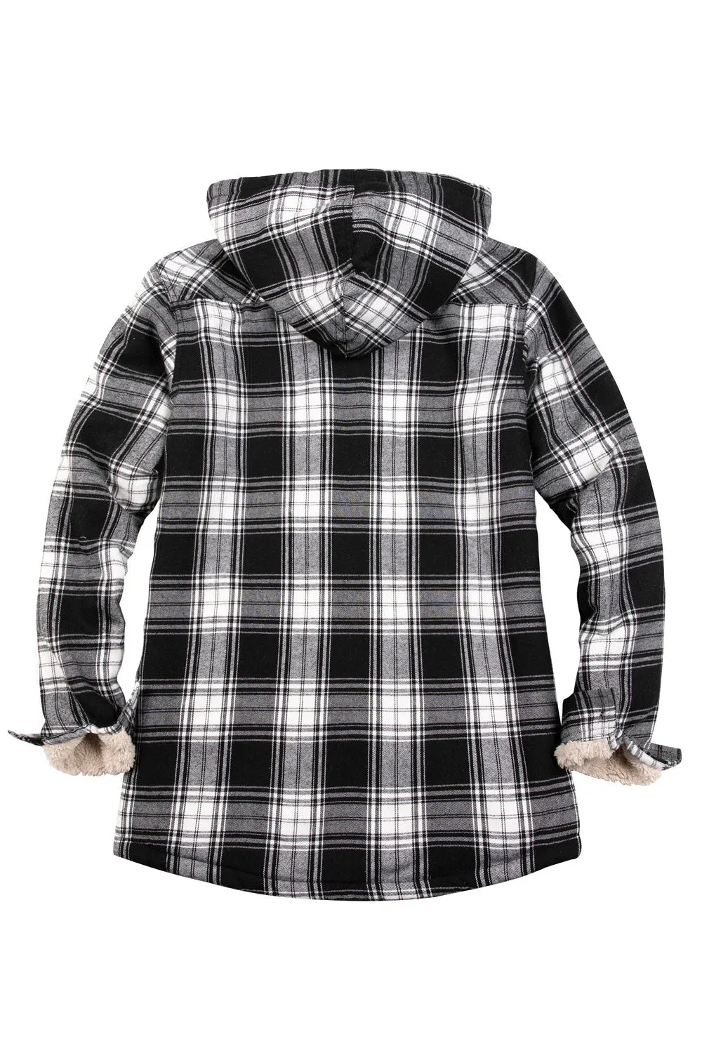 Women's Sherpa Lined Flannel Jacket with Hood, Button Up Plaid