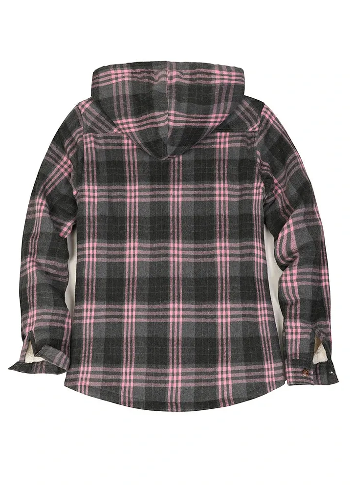 Women's Sherpa Lined Flannel Jacket with Hood, Button Up Plaid