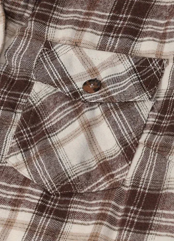 Women's Sherpa Lined Flannel Jacket with Hood, Button Up Plaid