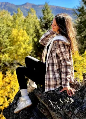 Women's Sherpa Lined Flannel Jacket with Hood, Button Up Plaid