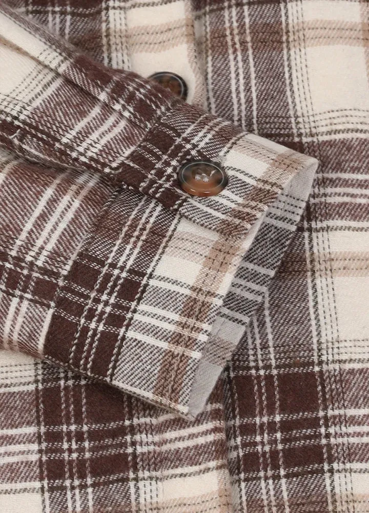 Women's Sherpa Lined Flannel Jacket with Hood, Button Up Plaid