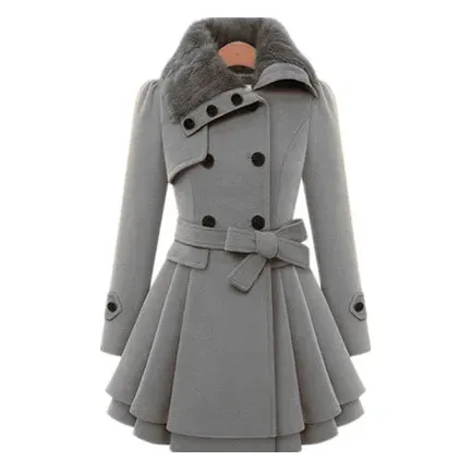 Women's Trench Coat Winter Slim Long Wool Sherpa Coat Double Breasted Padded Cashmere Coat England Style