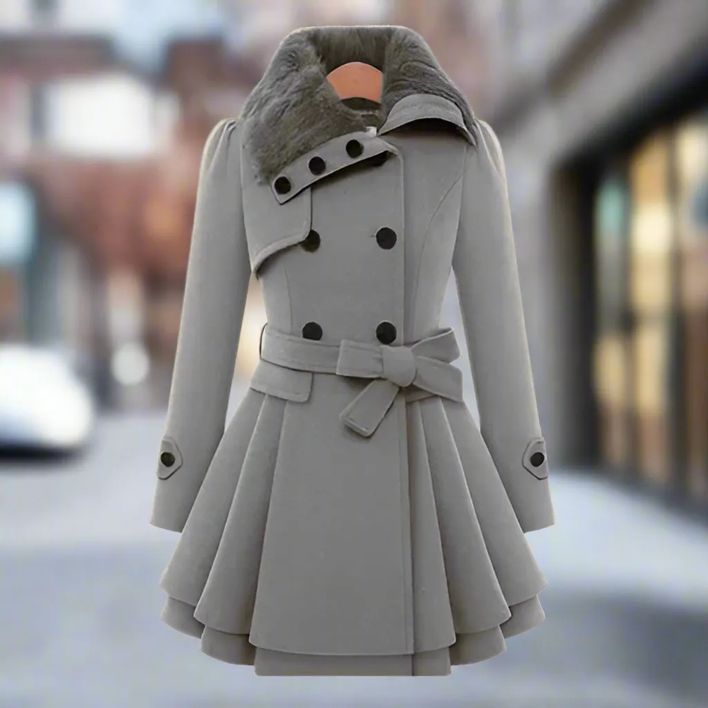 Women's Trench Coat Winter Slim Long Wool Sherpa Coat Double Breasted Padded Cashmere Coat England Style