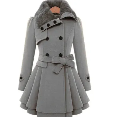 Women's Trench Coat Winter Slim Long Wool Sherpa Coat Double Breasted Padded Cashmere Coat England Style