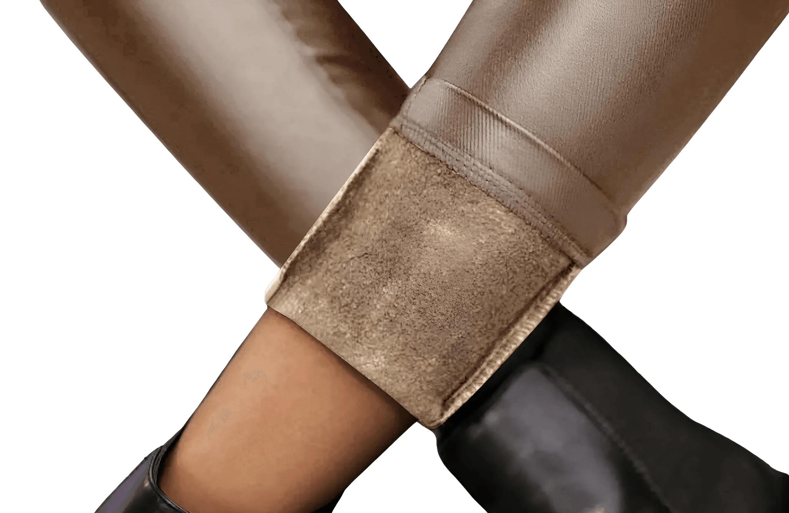 Women's Trendy Leather Pants High Waist Stretchy Thermal Lined Slant Pocket Faux Leather Skinny Pants Casual Trousers