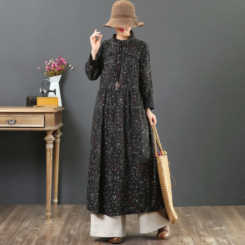 Women's Warm Loose Retro Floral Dress