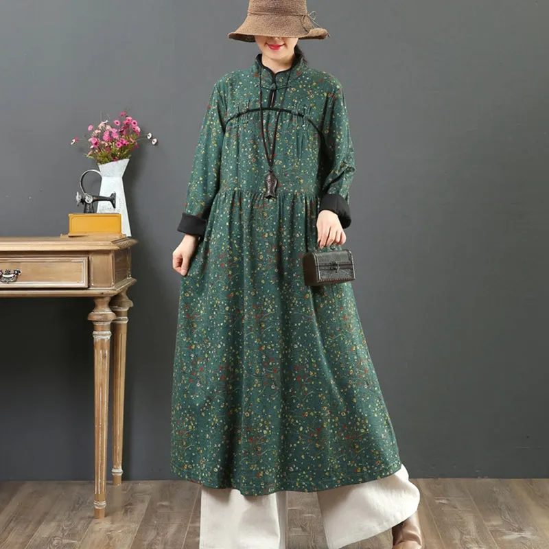 Women's Warm Loose Retro Floral Dress