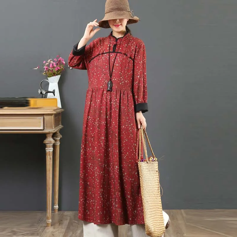 Women's Warm Loose Retro Floral Dress