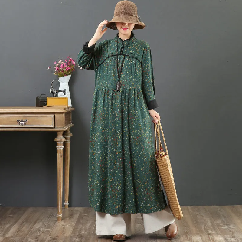 Women's Warm Loose Retro Floral Dress