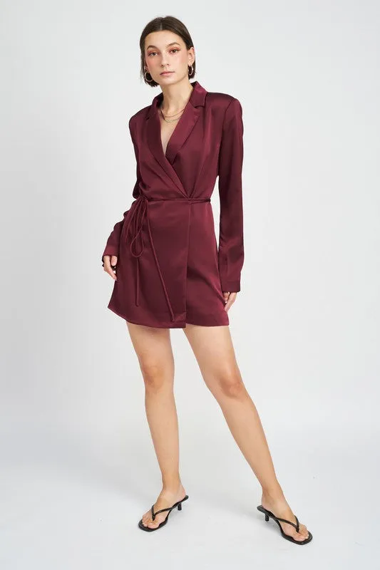 WRAPPED BLAZER MINI DRESS WITH DRAWSTRING