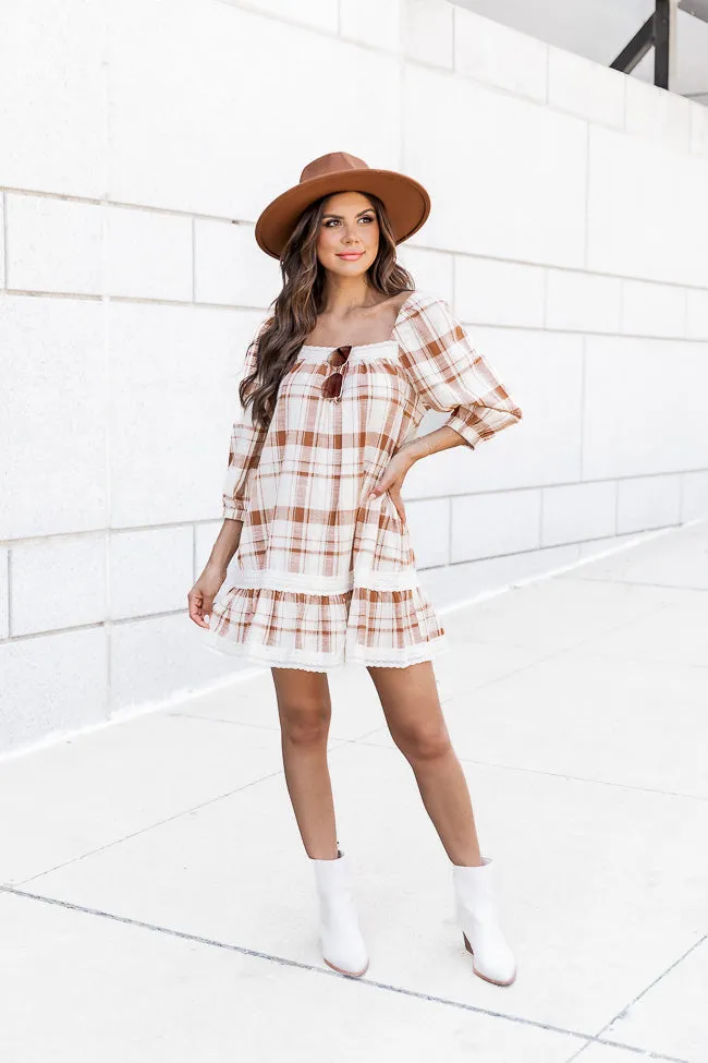 You Never Can Tell Brown Plaid Square Neck Dress FINAL SALE