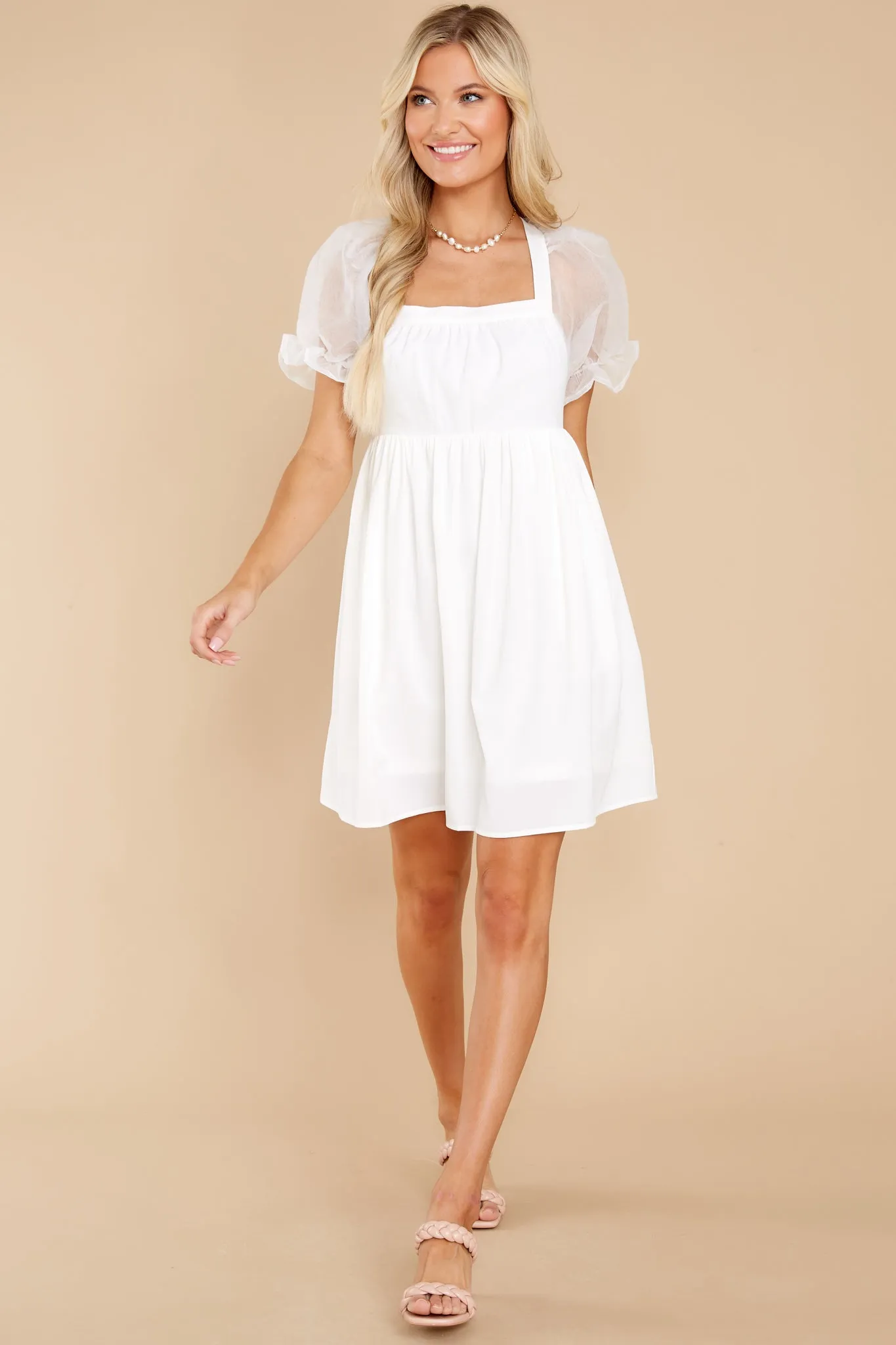 You're My Forever White Puff Sleeve Dress