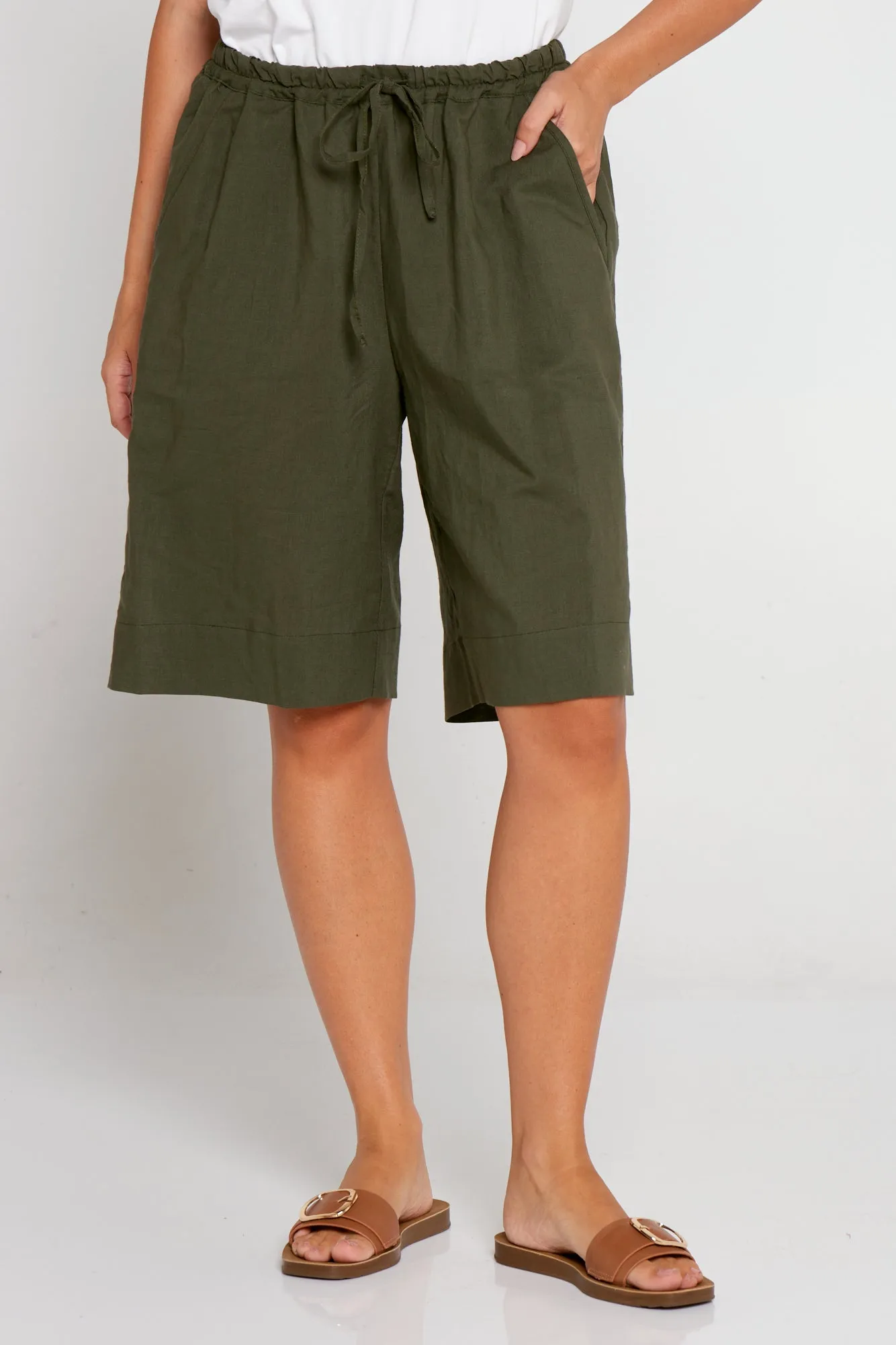 Zhuri Linen & Cotton Shorts - Khaki