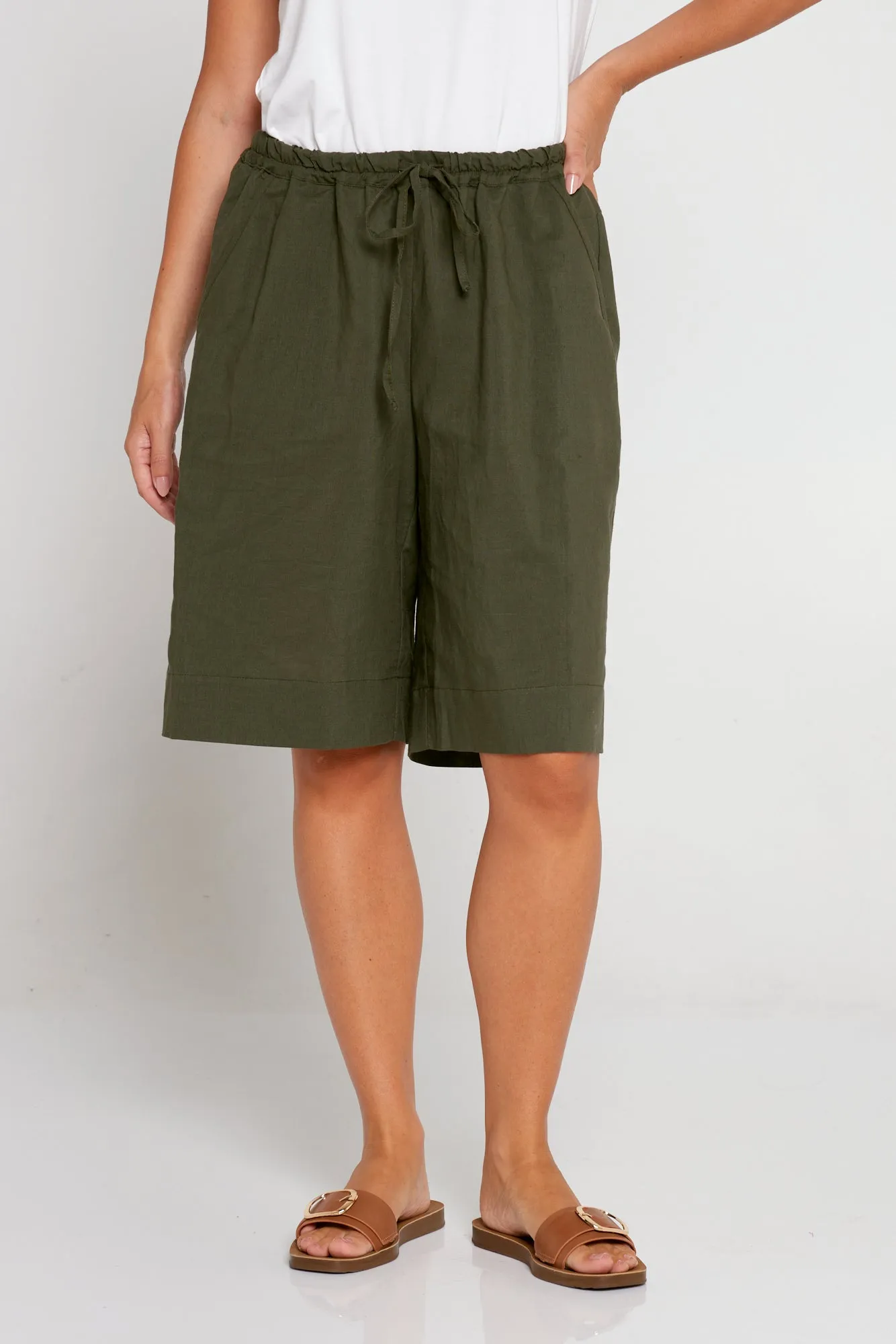 Zhuri Linen & Cotton Shorts - Khaki