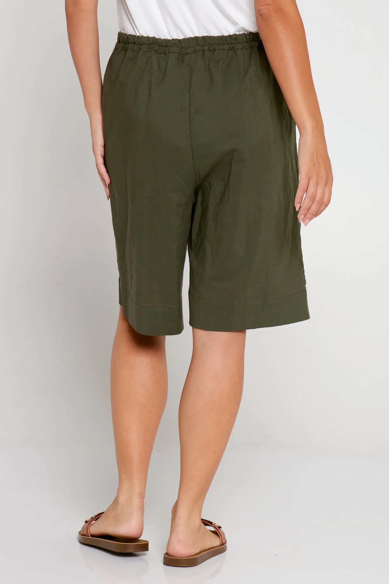 Zhuri Linen & Cotton Shorts - Khaki