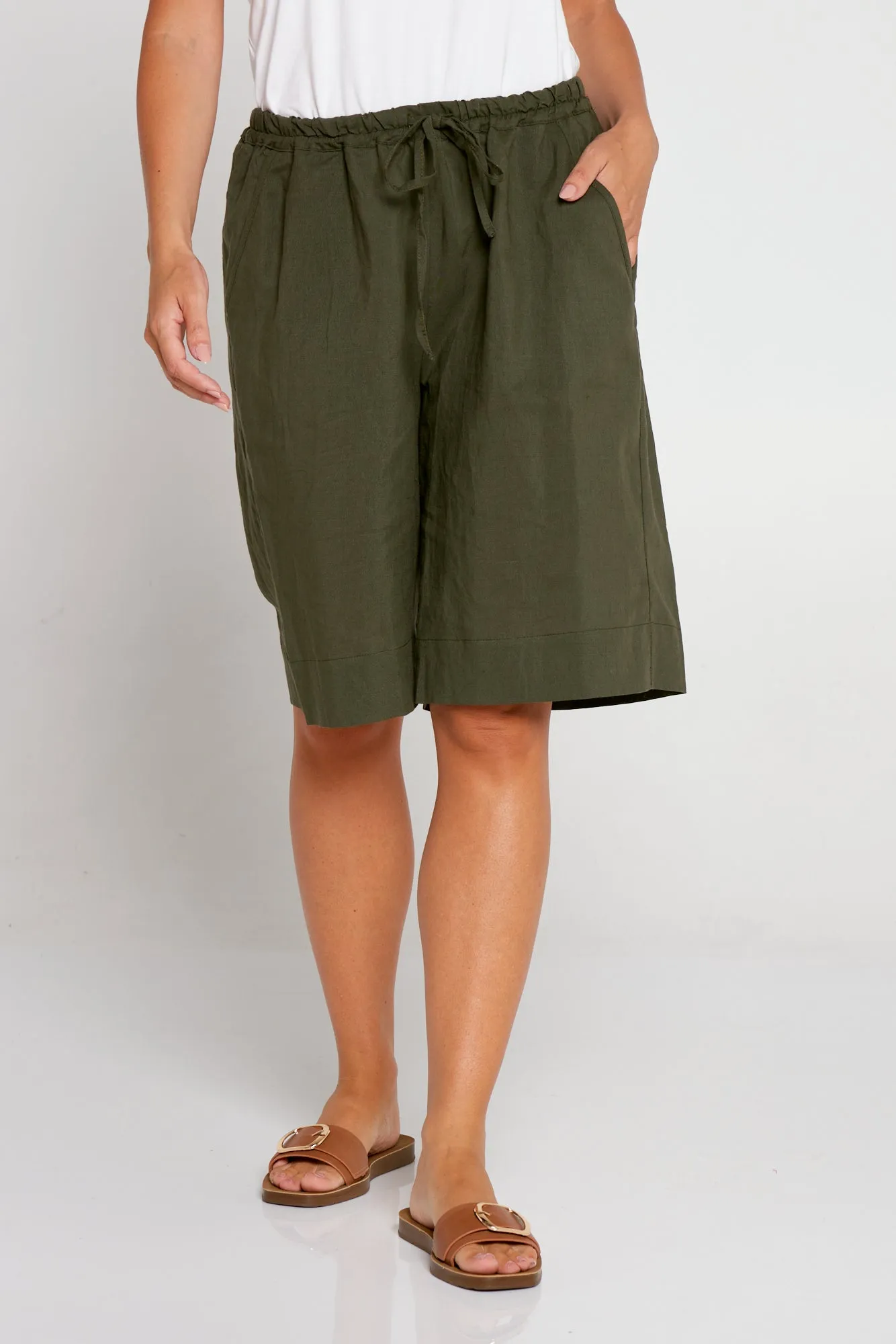 Zhuri Linen & Cotton Shorts - Khaki